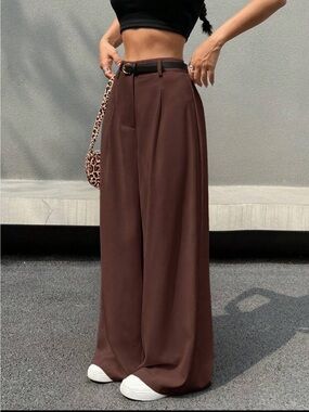 Shein EZwear Casual & Commuter Solid Color Belted Wide Leg Pant